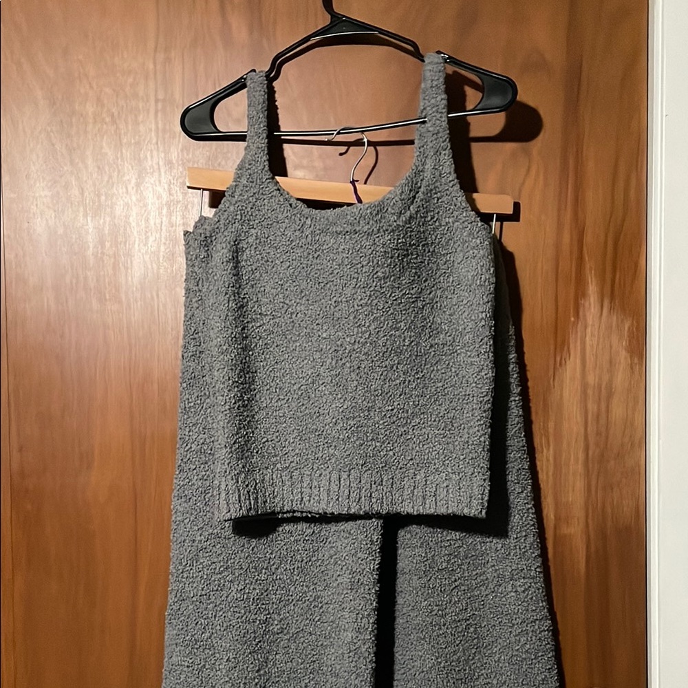 Skims Cozy Grey Knit Tank and Pant Set